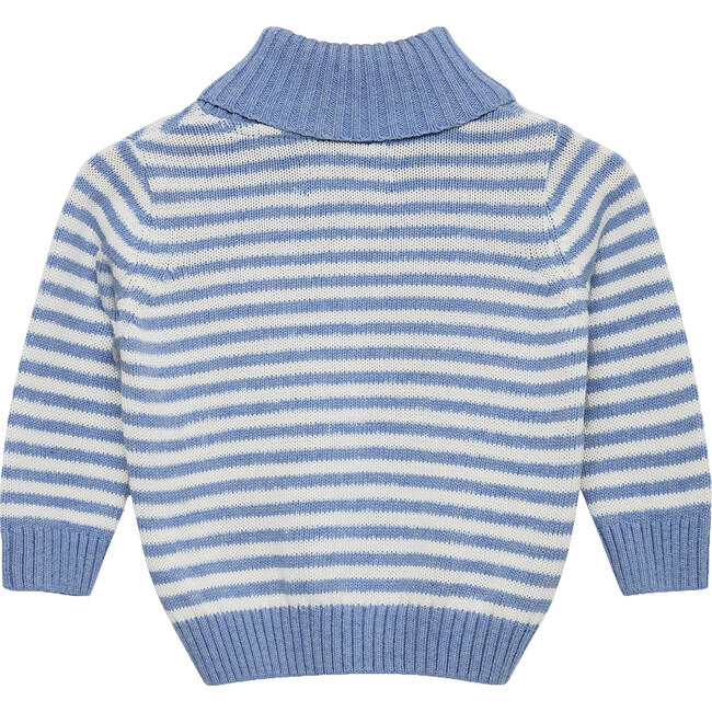 Little Freddie Shawl Collar Sweater, Pale Blue and White Stripe - Sweaters - 2
