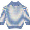 Little Freddie Shawl Collar Sweater, Pale Blue and White Stripe - Sweaters - 2