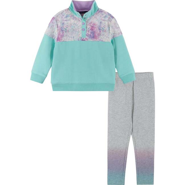 Tie-Dye Colorblock Sweater And Legging Set, Gray And Green