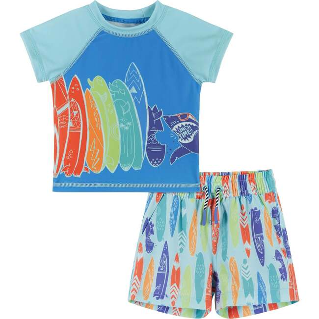 UPF 50+ Infant Short Sleeve Aqua Surf Rashguard Swim Set, Aqua