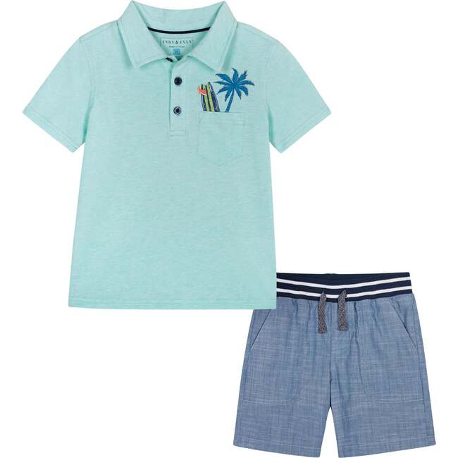 Surfs Up Polo Shirt And Short Set, Light Blue - Mixed Apparel Set - 1