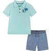 Surfs Up Polo Shirt And Short Set, Light Blue - Mixed Apparel Set - 1 - thumbnail