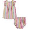 Striped Lurex Sundress And Bloomer Set, Yellow - Dresses - 1 - thumbnail