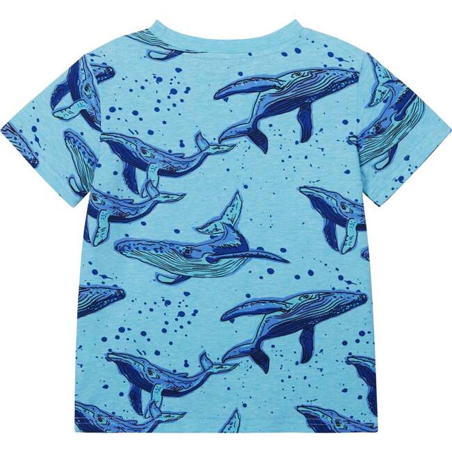 Swimming Whale Print Tee, Blue - Tees - 2
