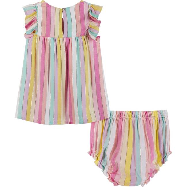 Striped Lurex Sundress And Bloomer Set, Yellow - Dresses - 2