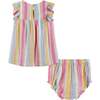 Striped Lurex Sundress And Bloomer Set, Yellow - Dresses - 2