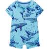 Swimming Whale Print Large Hooded Romper And Bib Set, Blue - Mixed Apparel Set - 4