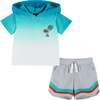 Ombre Palm Tree Print Hooded Tee And Short Set, Blue And Grey - Mixed Apparel Set - 1 - thumbnail