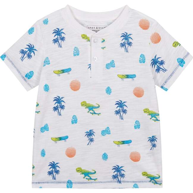 Skateboarding Dino Print Henley Tee And Short Set, White And Brick - Mixed Apparel Set - 2