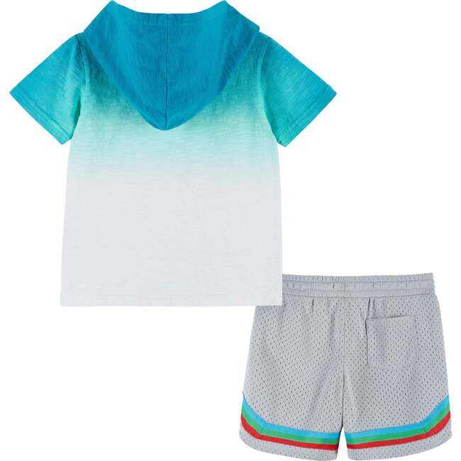 Ombre Palm Tree Print Hooded Tee And Short Set, Blue And Grey - Mixed Apparel Set - 2