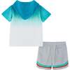 Ombre Palm Tree Print Hooded Tee And Short Set, Blue And Grey - Mixed Apparel Set - 2