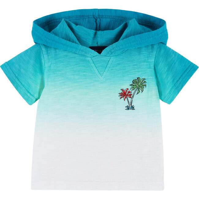 Ombre Palm Tree Print Hooded Tee And Short Set, Blue And Grey - Mixed Apparel Set - 3