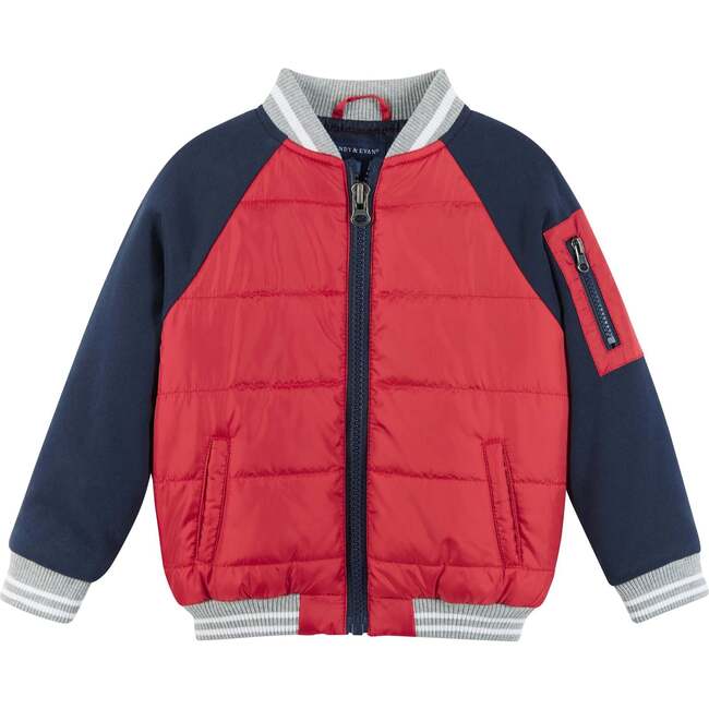Mixed-Media Light Weight Bomber Jacket, Red