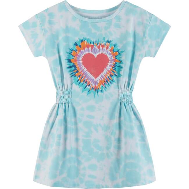 Heart Print Tie-Dye Dress, Blue
