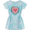 Heart Print Tie-Dye Dress, Blue - Dresses - 1 - thumbnail