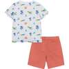 Skateboarding Dino Print Henley Tee And Short Set, White And Brick - Mixed Apparel Set - 4