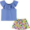 Fun Fruit Print Skort And Flutter Neck Tank Top Set, Blue And Multicolors - Mixed Apparel Set - 1 - thumbnail