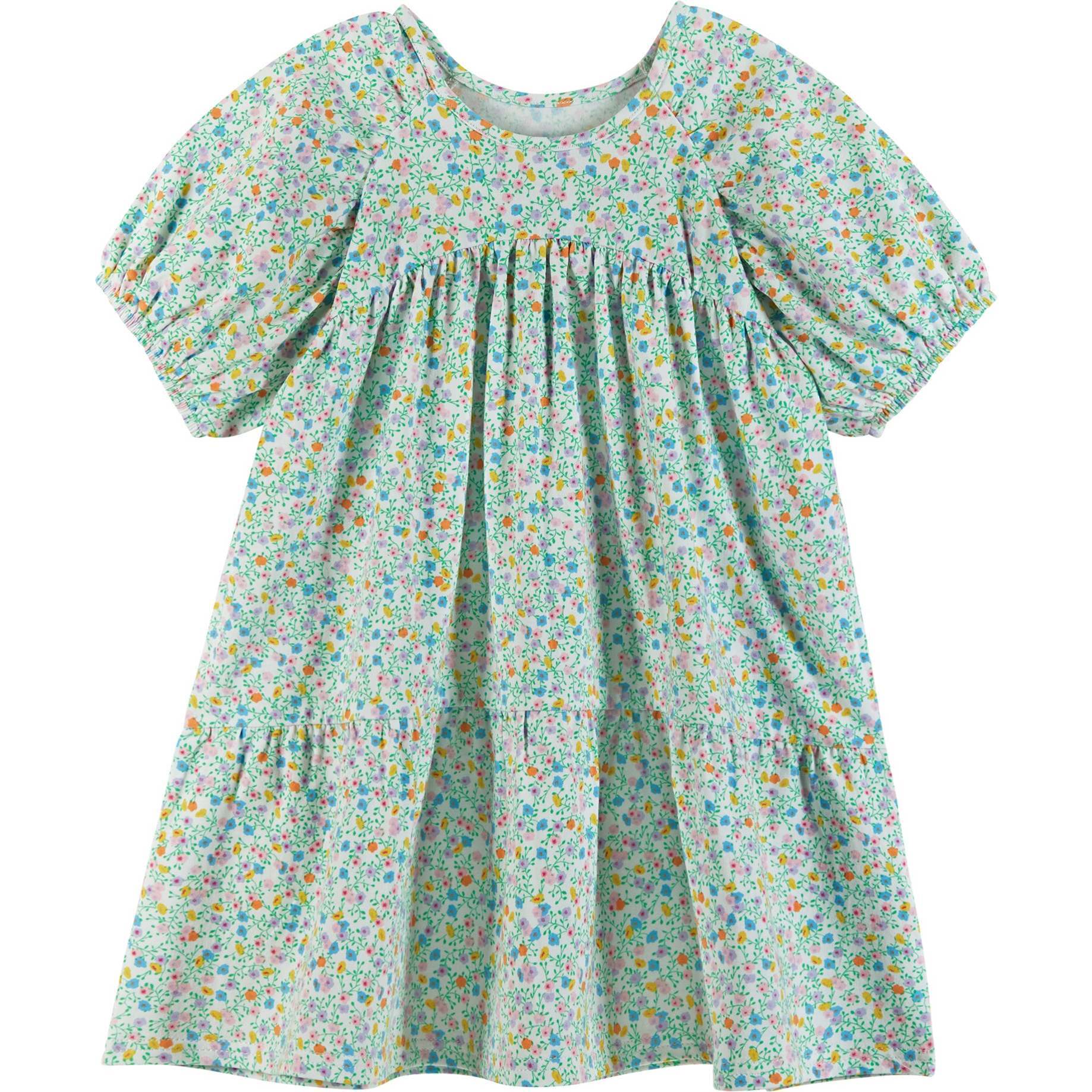 Floral Print Puff Sleeve Dress, White - Dresses - 1