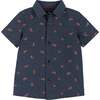 Fun Print Knit Button-Up Shirt And Short Set, Navy And Light Blue - Mixed Apparel Set - 2