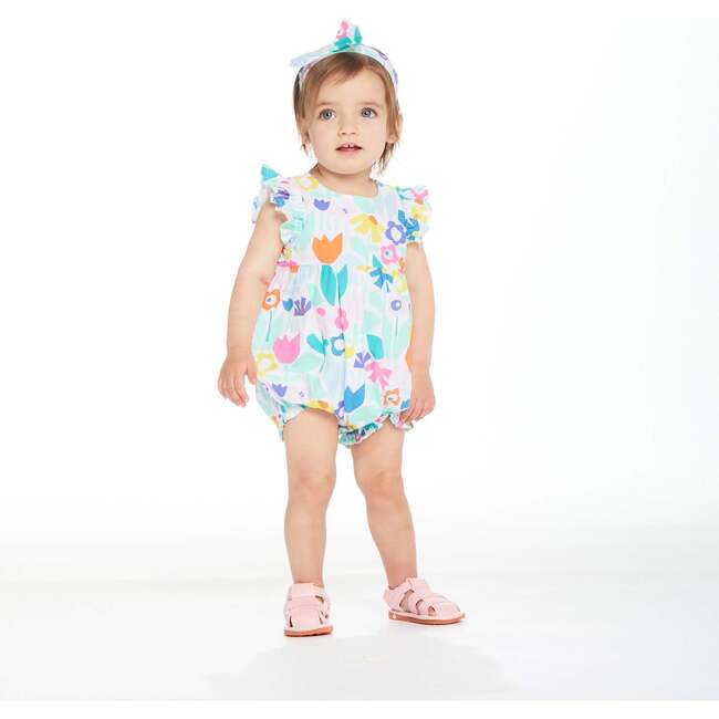 Floral Print Ruffled Sleeve Bubble, White - Onesies - 2