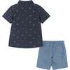 Fun Print Knit Button-Up Shirt And Short Set, Navy And Light Blue - Mixed Apparel Set - 4