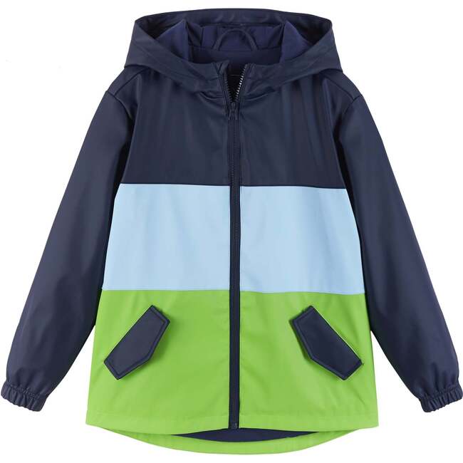 Colorblock Rain Hooded Jacket, Blue