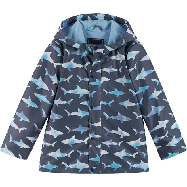 Baby Shark Print Rain Hooded Coat, Blue