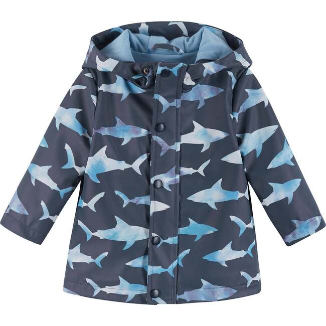 Shark Print Rain Hooded Coat, Blue