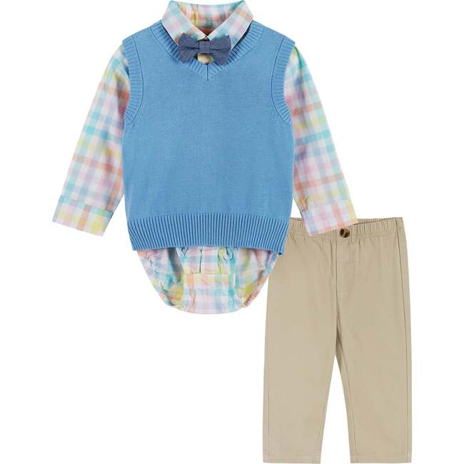 Easter Plaid Vest And Pant Set, Blue And Beige