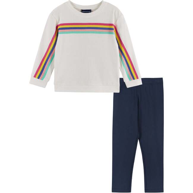 Rainbow Sweater And Legging Set, White And Navy