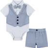 Seersucker Pin Stripe Playsuit Set, Blue And White - Mixed Apparel Set - 1 - thumbnail