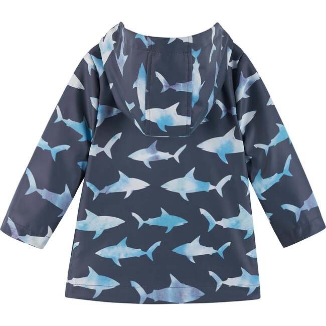 Shark Print Rain Hooded Coat, Blue - Jackets - 2