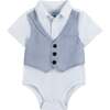 Seersucker Pin Stripe Playsuit Set, Blue And White - Mixed Apparel Set - 2