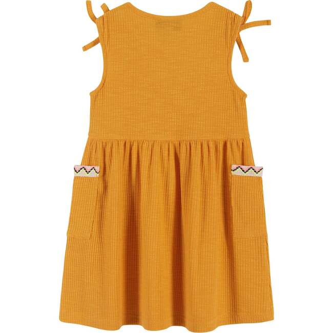 Ribbed Zig Zag Twill Tie Shoulder Sundress, Orange - Dresses - 2