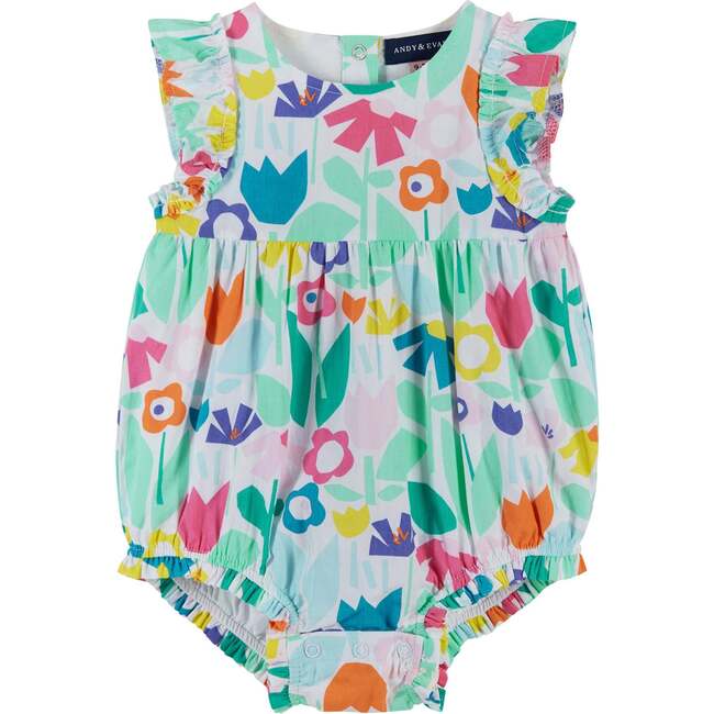 Floral Print Ruffled Sleeve Bubble, White - Onesies - 4
