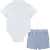 Seersucker Pin Stripe Playsuit Set, Blue And White - Mixed Apparel Set - 3