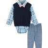 Plaid Vest And Pant Set, Blue And Navy - Mixed Apparel Set - 1 - thumbnail