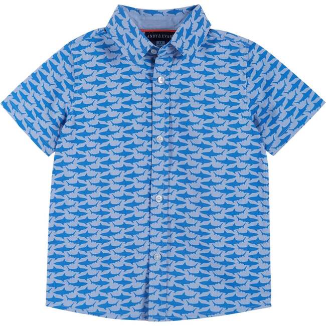 Shark Print Button-Up Shirt And Short Set, Blue And Navy - Mixed Apparel Set - 2