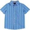 Shark Print Button-Up Shirt And Short Set, Blue And Navy - Mixed Apparel Set - 2