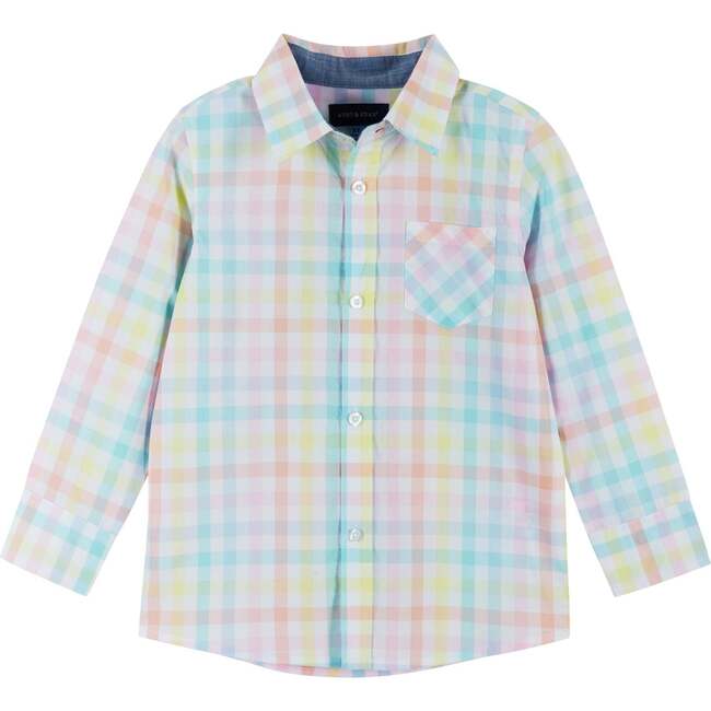 Plaid Pastel Button-Up Shirt, White
