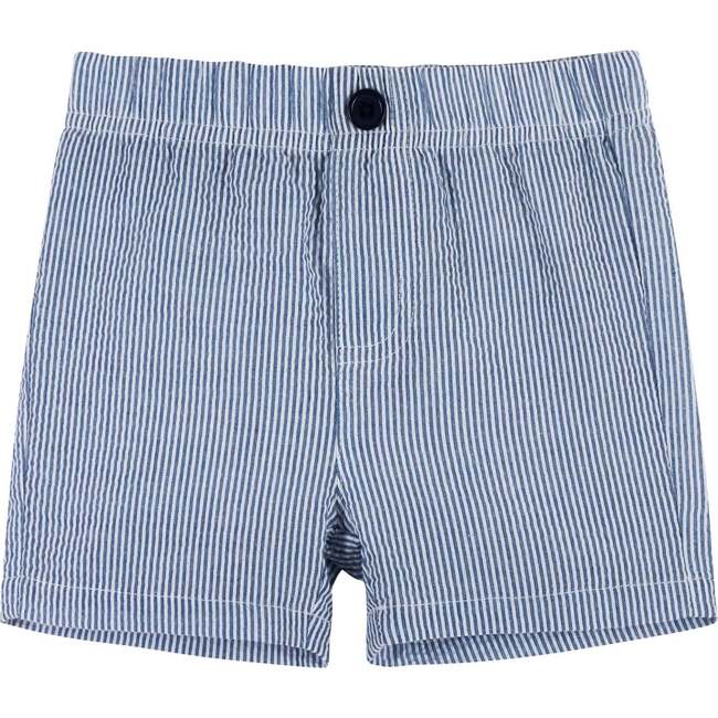 Seersucker Pin Stripe Playsuit Set, Blue And White - Mixed Apparel Set - 4