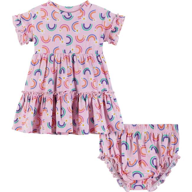 Baby Rainbow And Daisy Print Dress, Pink