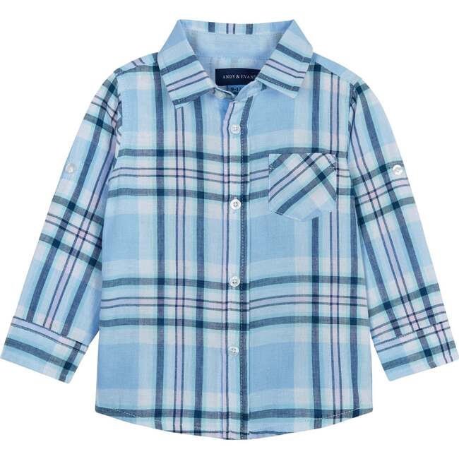 Plaid Button-Up Shirt And Pant Set, Blue And Navy - Mixed Apparel Set - 2