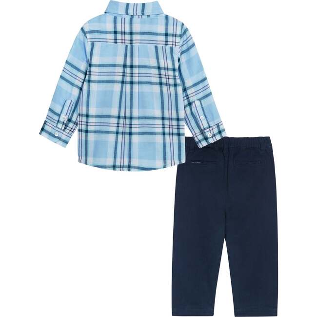 Plaid Button-Up Shirt And Pant Set, Blue And Navy - Mixed Apparel Set - 3