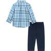 Plaid Button-Up Shirt And Pant Set, Blue And Navy - Mixed Apparel Set - 3