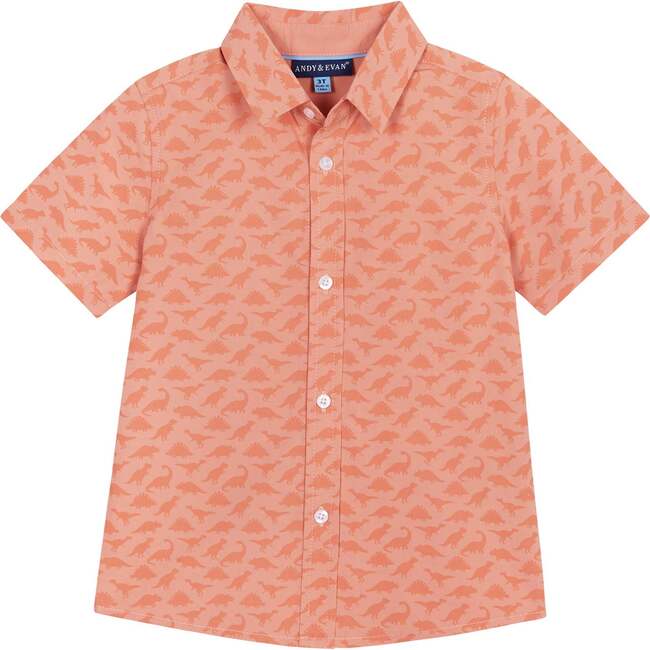 Baby Dino Print Button-Up Shirt And Short Set, Orange And Blue - Mixed Apparel Set - 2