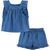 2-Piece Ruffle Top And Short Set, Blue - Mixed Apparel Set - 1 - thumbnail