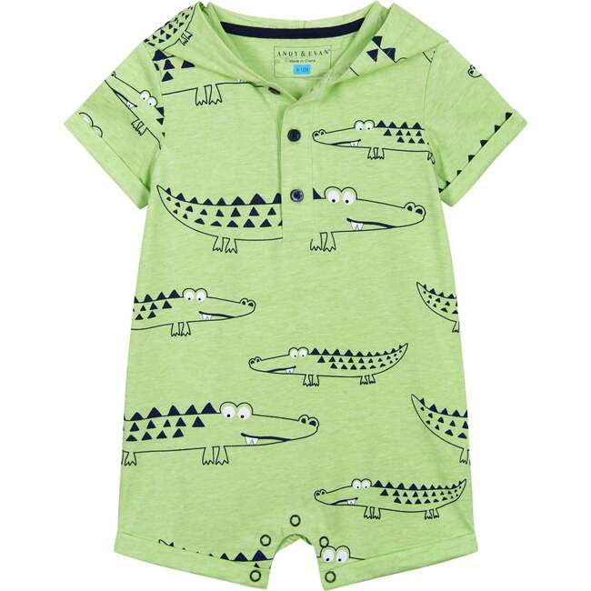 Crocodile Print Large Hooded Romper And Bib Set, Green - Mixed Apparel Set - 4