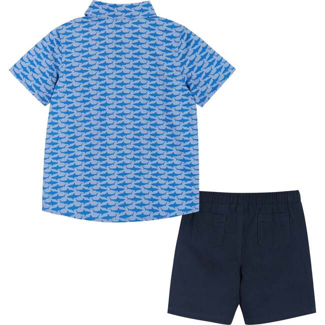 Shark Print Button-Up Shirt And Short Set, Blue And Navy - Mixed Apparel Set - 4