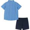 Shark Print Button-Up Shirt And Short Set, Blue And Navy - Mixed Apparel Set - 4